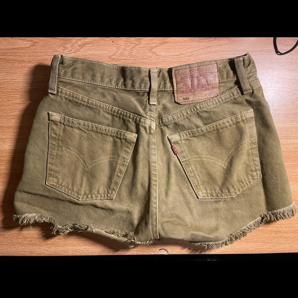 Army green vintage Levi distressed shorts